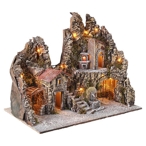 Illuminated Nativity Village with Staircase 50x60x35 cm, Neapolitan nativity for 8 cm figures 5