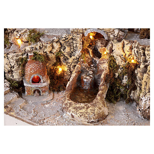 Borgo con ruscello e ponte illuminato 55x70x40 cm presepe napoletano da 8 cm 7