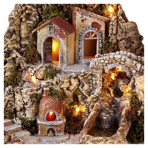 Illuminated village with stream and bridge 55x70x40 cm Neapolitan Nativity Scene 8 cm 2