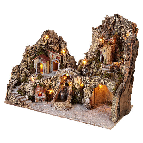 Illuminated village with stream and bridge 55x70x40 cm Neapolitan Nativity Scene 8 cm 3