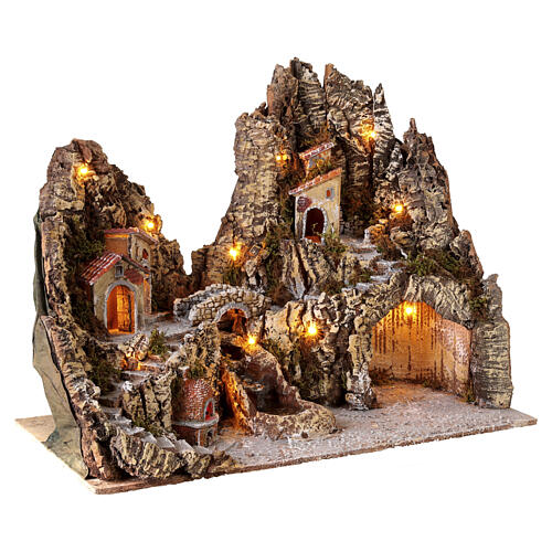 Illuminated village with stream and bridge 55x70x40 cm Neapolitan Nativity Scene 8 cm 5