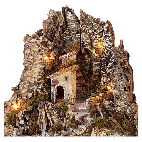 Illuminated village with stream and bridge 55x70x40 cm Neapolitan Nativity Scene 8 cm 6