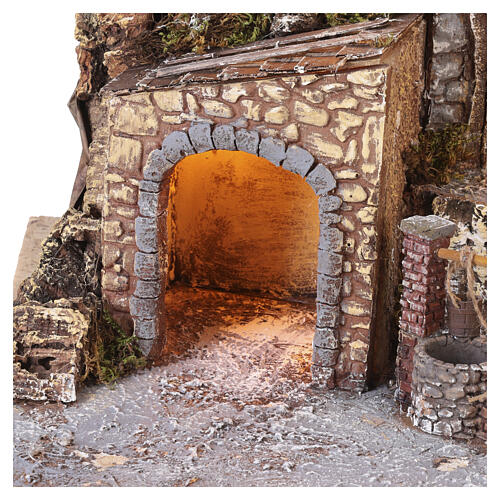 Crèche napolitaine avec maison et fontaine éclairée 40x45x40 cm pour santons de 8 cm 2