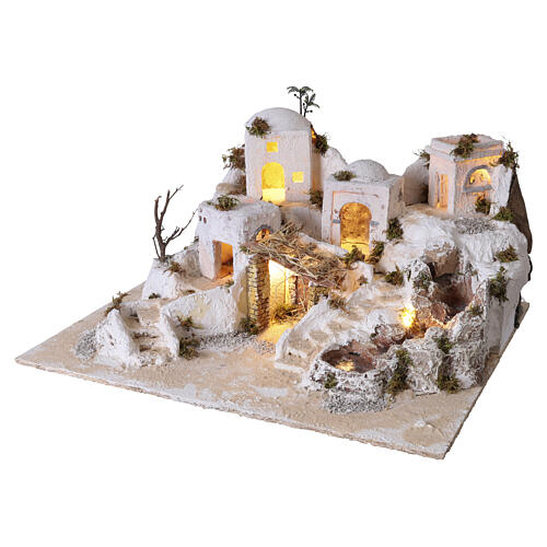 Village de style palestinien illuminé 30x65x62 cm pour crèche 8 cm 3