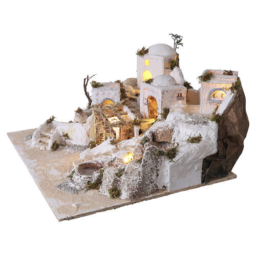 Illuminated Palestinian-style village 30x65x62 cm for 8 cm Nativity scenes 6