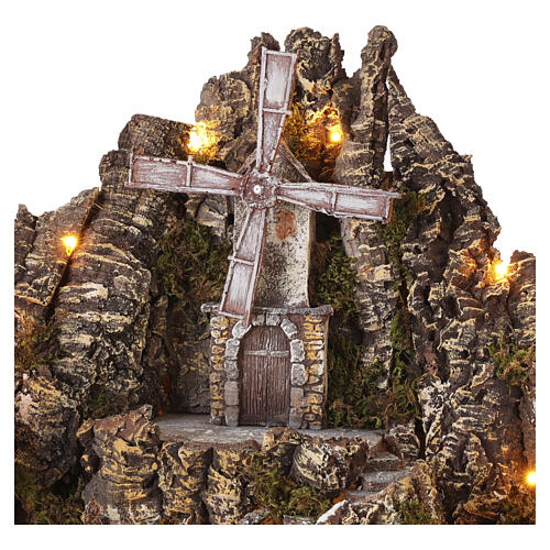 Village with mill, fountain, lights and movement for 12 cm Neapolitan Nativity Scene, 70x80x70 cm 4