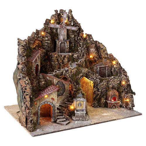 Village éclairé pour crèche napolitaine 12 cm avec moulin et fontaine animés 70x80x70 cm 5