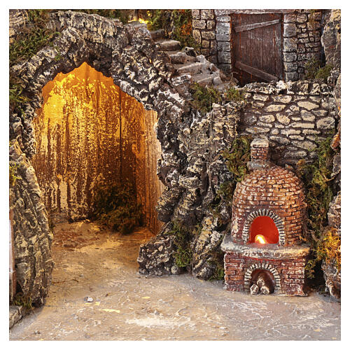 Village éclairé pour crèche napolitaine 12 cm avec moulin et fontaine animés 70x80x70 cm 6