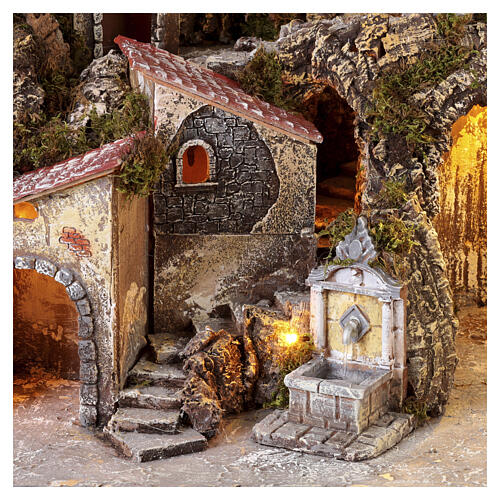 Neapolitan nativity village with working lighted mill and fountain 70x80x70 cm for 12 cm figures 2