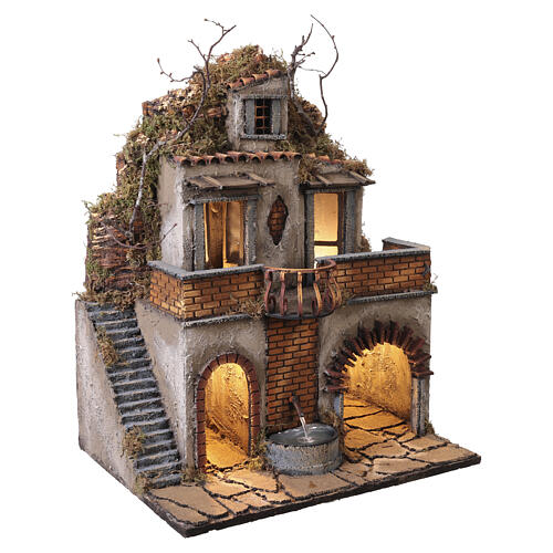 Nativity village with central fountain and left staircase 55x40x30 cm Neapolitan nativity 10 cm 3