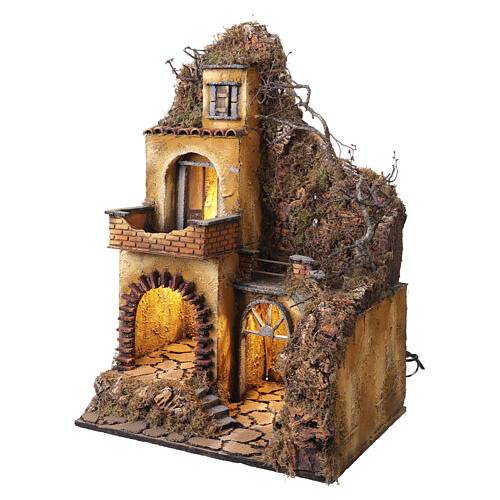 Nativity village with right-side fountain 55x40x30 cm, Neapolitan Nativity Scene 10 cm 3