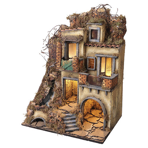 Presepe con cascata laterale sinistra 55x40x30 cm con illuminazione  presepe napoletano 10 cm 4