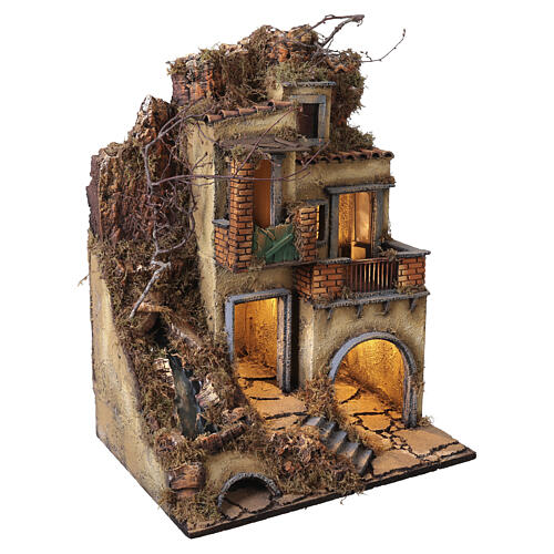 Nativity village with left-side waterfall 55x40x30 cm Neapolitan nativity 10 cm 3