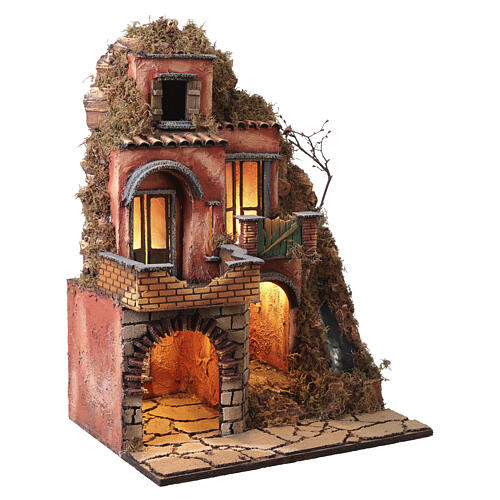 Crèche napolitaine avec cascade latérale droite 55x40x30 cm pour santons 10 cm 4