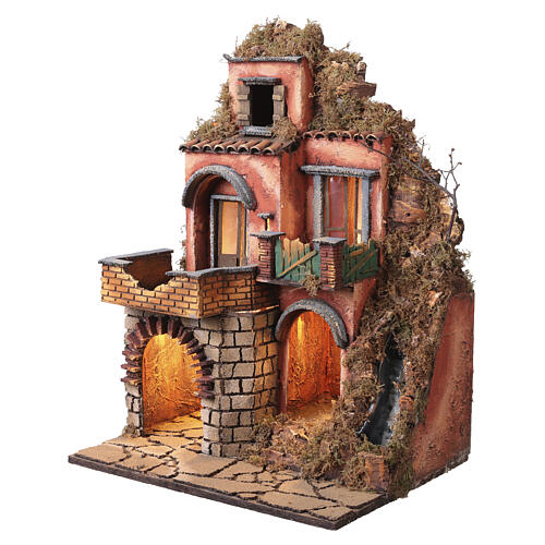 Neapolitan nativity scene with right-side waterfall 55x40x30 cm for 10 cm figures 3