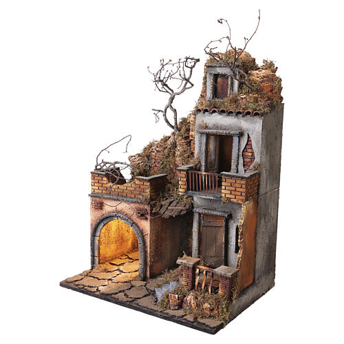 Village crèche napolitaine rustique avec balcon 55x40x30 cm pour santons 10 cm 3