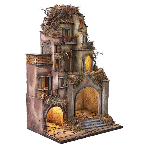 Borgo presepiale con case e arco illuminato 65x40x30 cm presepe napoletano 10 cm 3