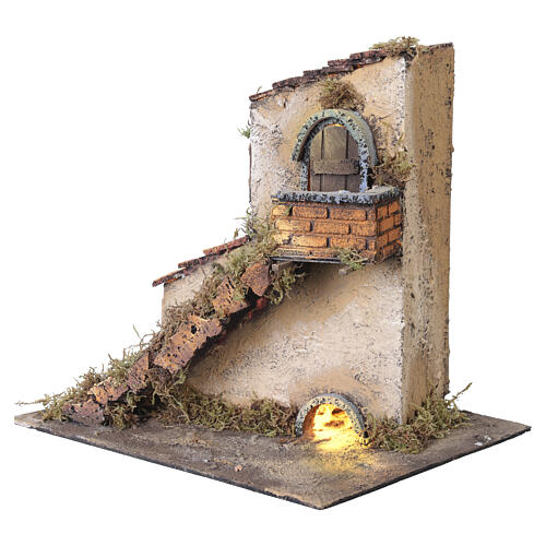 Domek z zewnętrznymi schodami, oświetlony, 25×20×25 cm - do szopki neapolitańskiej 4–6 cm 3