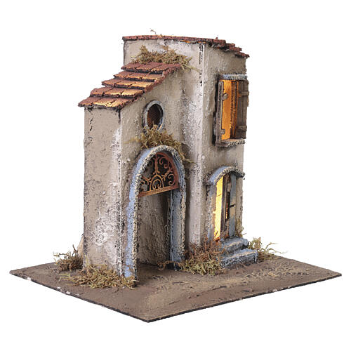 Illuminated house with porch, 20x25x20 cm, for 4-6 cm Neapolitan Nativity Scene 3