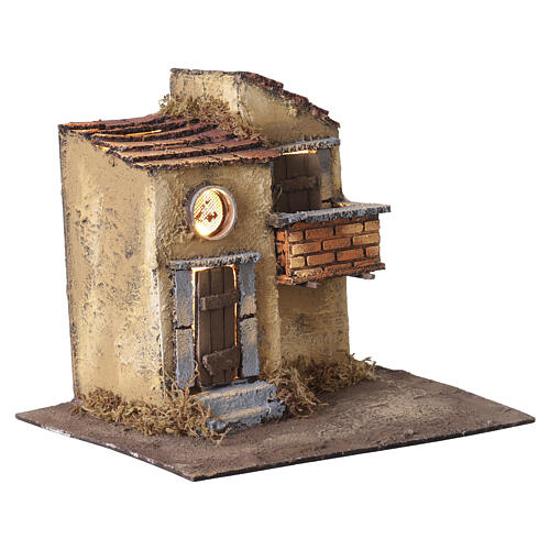 Domek z balkonem z oświetleniem, 22×25×20 cm - szopka neapolitańska 4–6 cm 3