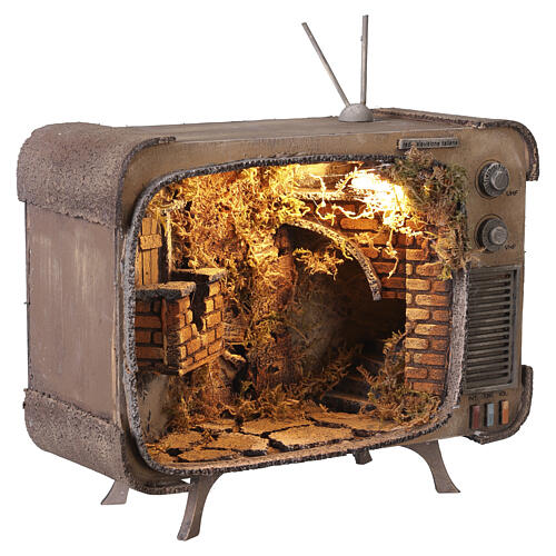 Telewizor w stylu retro ze scenografią podświetlaną, 25x25x10 cm - szopka neapolitańska 7 cm 3