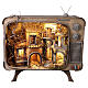 Telewizor z drewna z miasteczkiem i młynem - scenografia do szopki neapolitańskiej 7 cm, 66×60×20 cm s1