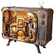 Wooden vintage TV with village and mill 66x60x20 cm Neapolitan nativity 7 cm s3