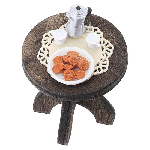 Kaffeetisch-Set aus Holz mit zwei Stühlen, 4 × 3 × 2,5 cm, für 6 cm Krippe, neapolitanischer Stil 2