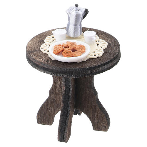 Kaffeetisch-Set aus Holz mit zwei Stühlen, 4 × 3 × 2,5 cm, für 6 cm Krippe, neapolitanischer Stil 4