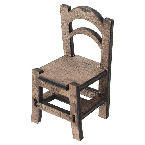 Kaffeetisch-Set aus Holz mit zwei Stühlen, 6 × 4,5 × 3 cm, für 10 cm Krippe, neapolitanischer Stil 3