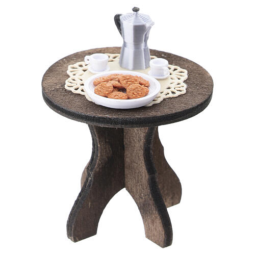 Kaffeetisch-Set aus Holz mit zwei Stühlen, 6 × 4,5 × 3 cm, für 10 cm Krippe, neapolitanischer Stil 4
