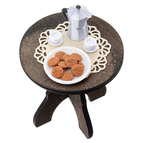 Coffee set with table and wooden chairs for 12 cm Neapolitan Nativity Scene,  7x6x3.5 cm 2