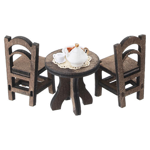 Mesita de té de madera con dos sillas 4x3x2,5 cm belén napolitano 6 cm 5