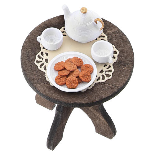 Wooden tea corner with two chairs, 6x4.5x3 cm, for 10 cm Neapolitan Nativity Scene 2