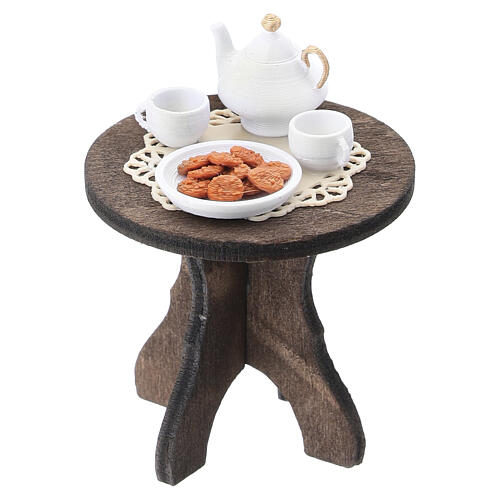 Salottino da tè in legno con due sedie 6x4,5x3 cm presepe napoletano 10 cm 4