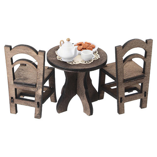 Salottino da tè in legno con due sedie 6x4,5x3 cm presepe napoletano 10 cm 5