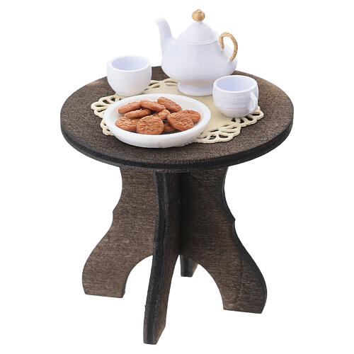 Conjunto de mesa de chá com cadeiras em madeira 7x6x3,5 cm para presépio napolitano 12 cm 4
