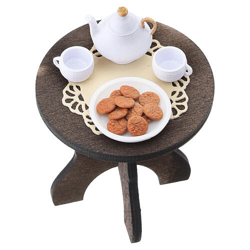 Tea table set with chairs in wood for 12 cm Neapolitan nativity, 7x6x3.5 cm 2