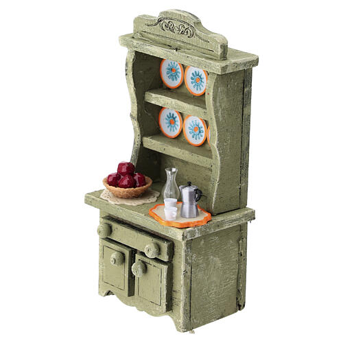 Rustic green wooden sideboard for 6 cm Neapolitan Nativity Scene, 9x4x3 cm 2
