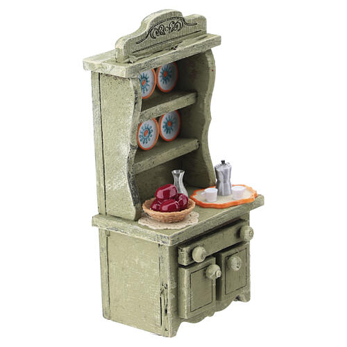 Rustic green wooden sideboard for 6 cm Neapolitan Nativity Scene, 9x4x3 cm 3