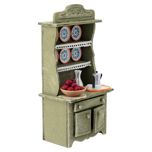 Green furnished kitchen cabinet 15x10x5 cm Neapolitan nativity scene 12 cm 3
