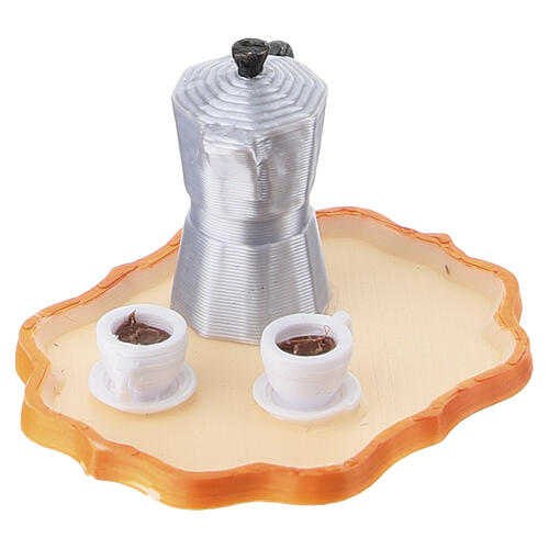 Set café con moka y bandeja 1,5x3x2,5 cm belén napolitano 10 cm 2