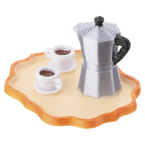Set café con moka y bandeja 1,5x3x2,5 cm belén napolitano 10 cm 3