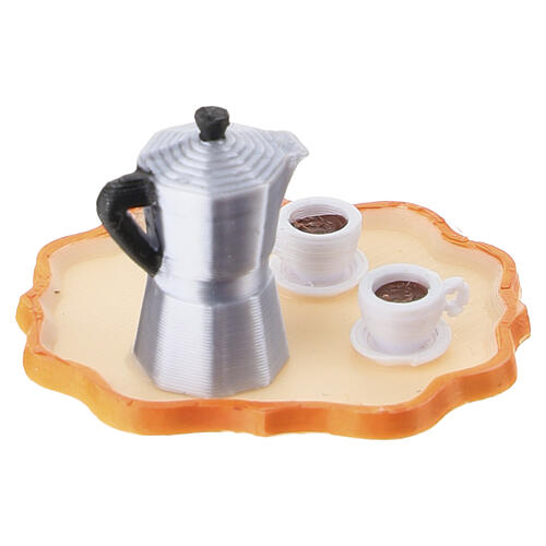 Coffee set with moka and tray 1.5x3x2.5 cm for 10 cm Neapolitan nativity scene 4