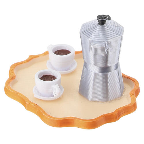 Vassoio con moka e tazzine 2x3,5x3 cm presepe napoletano 12 cm 2