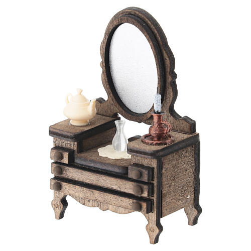 Neapolitan nativity scene wooden dressing table with oval mirror 7x4.5x3 cm (for 6 cm figures) 2