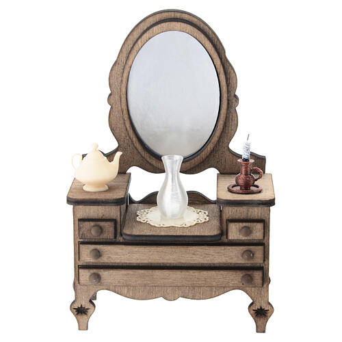 Neapolitan nativity scene wooden vanity corner with mirror 13x8x5 cm for 12 cm 1