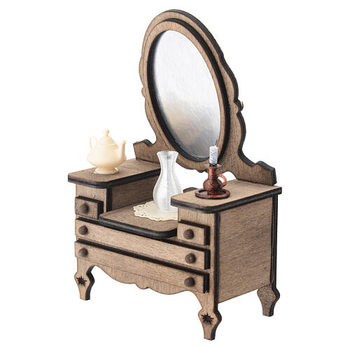 Neapolitan nativity scene wooden vanity corner with mirror 13x8x5 cm for 12 cm 2