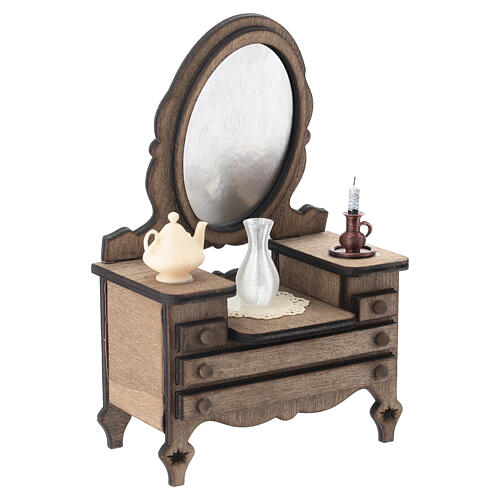 Neapolitan nativity scene wooden vanity corner with mirror 13x8x5 cm for 12 cm 4