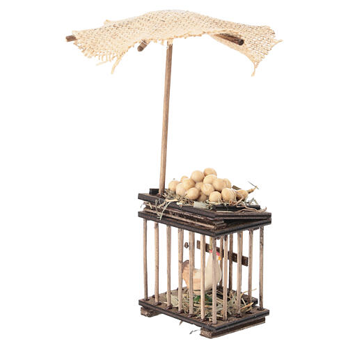 Bancarella con gallina e uova in legno 15x10x10 cm presepe napoletano 12 cm 2